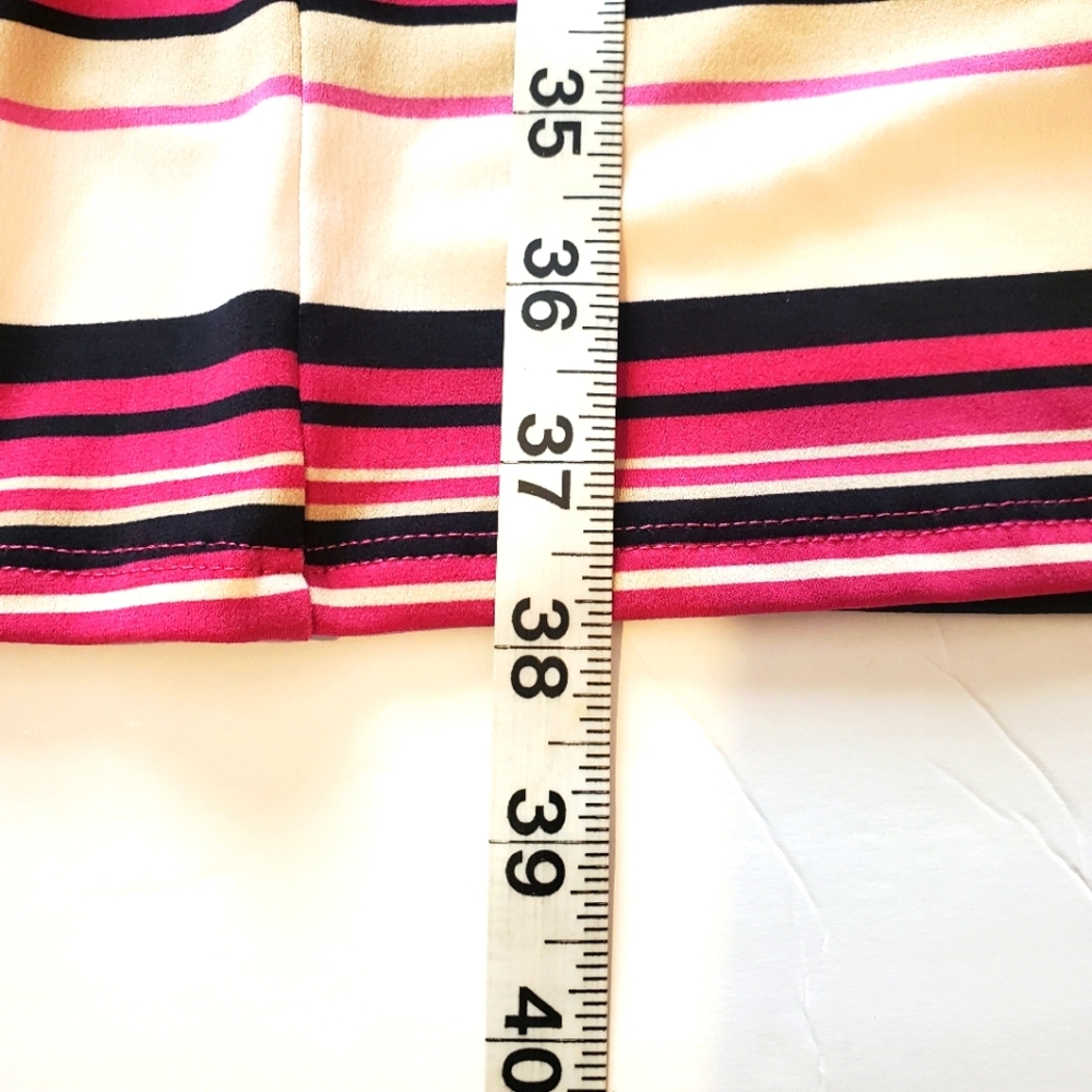 Liz Claiborne Striped Wrap Dress Large L Polyester Spandex Tie Waist Work - Picture 9 of 9